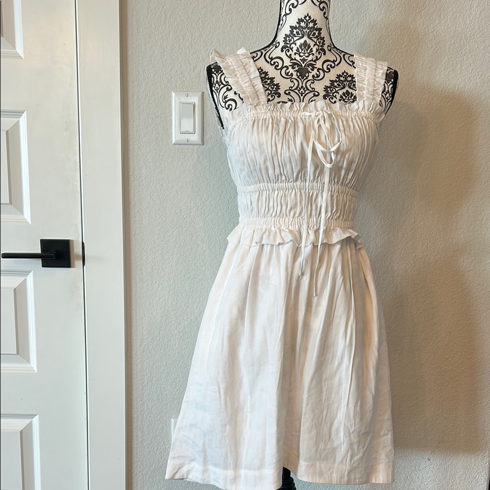 All Saints White linen Smocked Mini Sundress